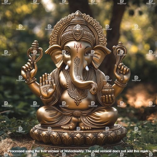 Golden Lord Ganesha sculpture Image courtesy by MidJourney.