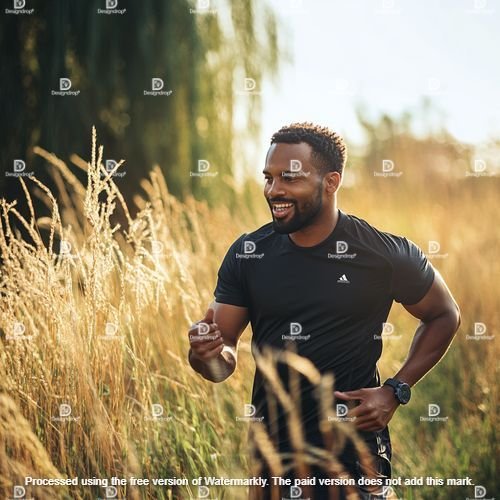 Happy man tracking progress on his fitness watch