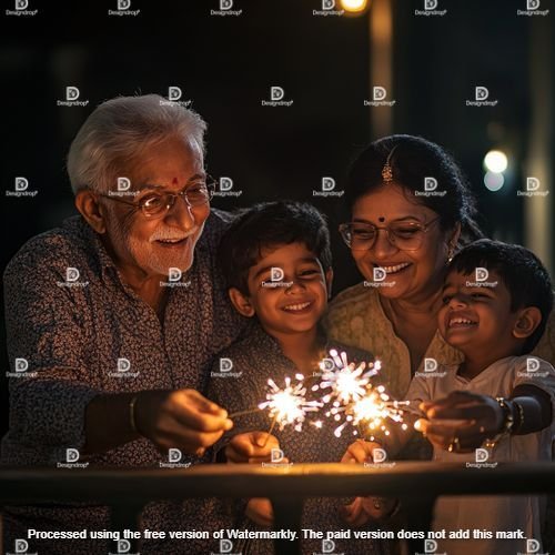 Happy grandparents playing during Diwali. Image courtesy by MidJourney.