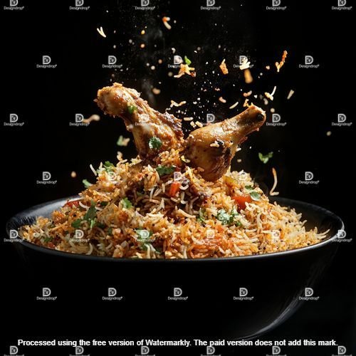 Spicy Indian chicken biryani. Image courtesy by MidJourney