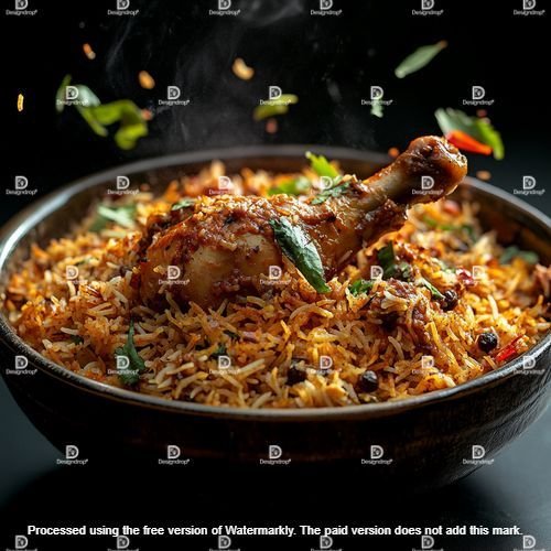 Spicy Indian chicken biryani. Image courtesy by MidJourney